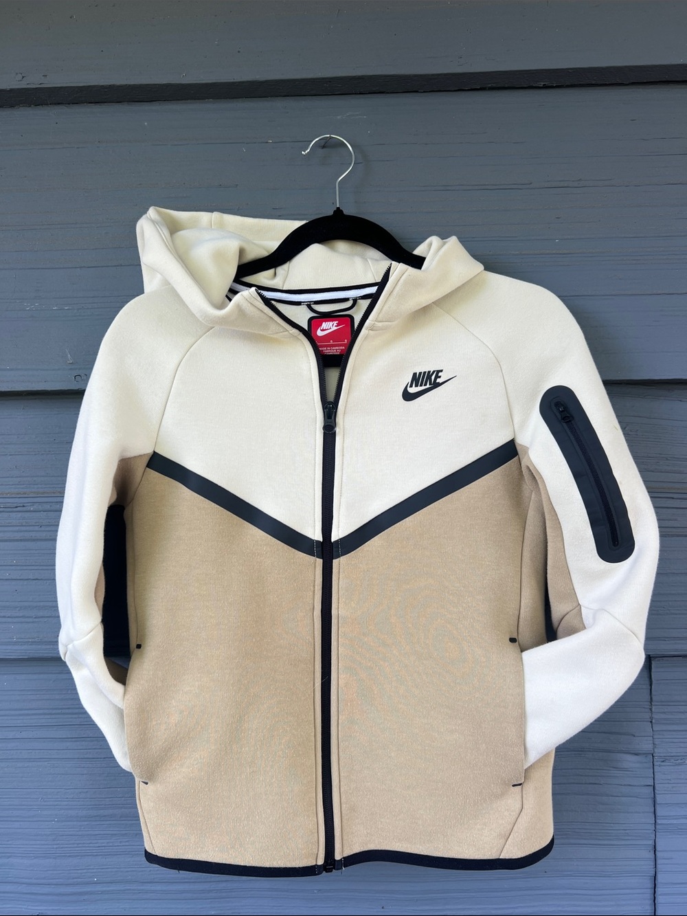 NikeTech Boy’s Cream & Tan Hooded Performance Jacket with Black Accents